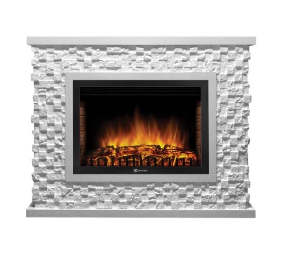 Портал Firelight Quadro 25, камень песчаник античный белый, белая эмаль НС-1273967