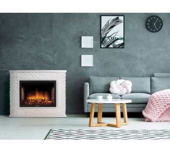 Портал Firelight Quadro 25, камень песчаник античный белый, белая эмаль НС-1273967
