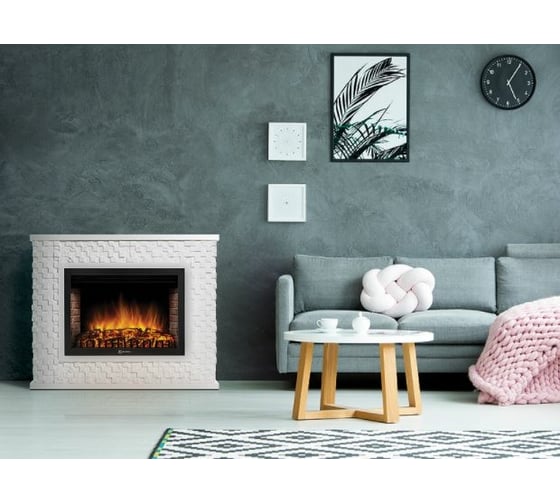 Портал Firelight Quadro 30, камень песчаник античный белый, белая эмаль НС-1273966