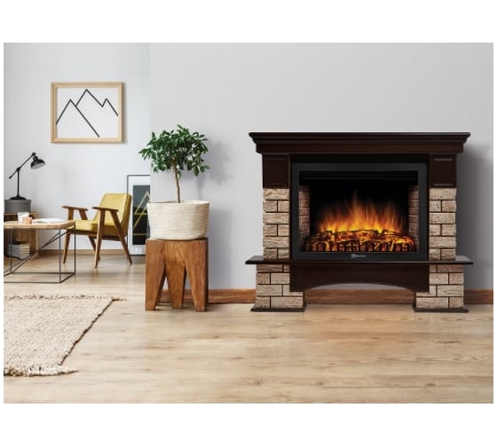 Портал Firelight Forte Wood Classic, камень коричневый, шпон темный дуб НС-1292149