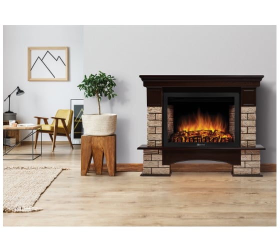 Портал Firelight Forte Wood 25, камень коричневый, шпон темный дуб НС-1292158