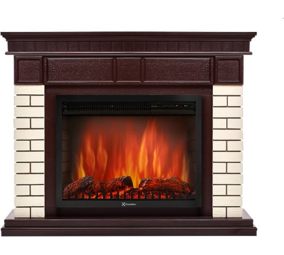 Угловой портал Firelight Bricks 30U, камень бежевый, шпон темный дуб НС-1268946