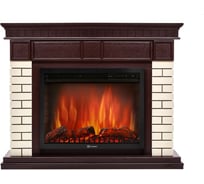 Угловой портал Firelight Bricks 25U, камень бежевый, шпон темный дуб НС-1268945