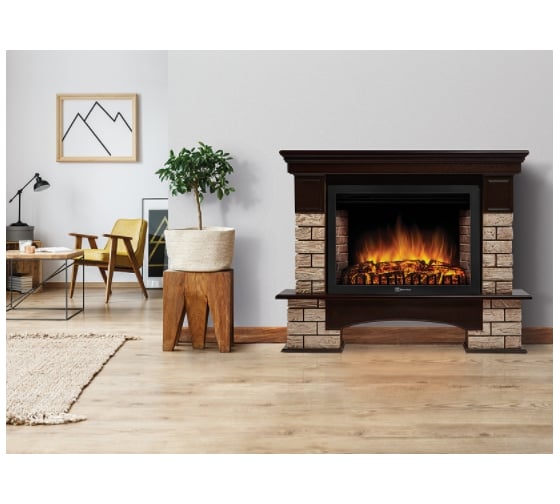 Портал Firelight Forte Wood 30, камень коричневый, шпон темный дуб НС-1292164