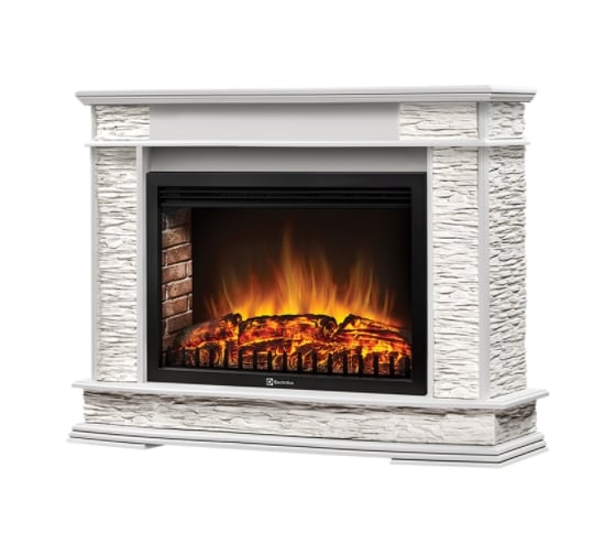 Портал Firelight Scala 30, камень сланец скалистый белый, шпон белый дуб НС-1284548