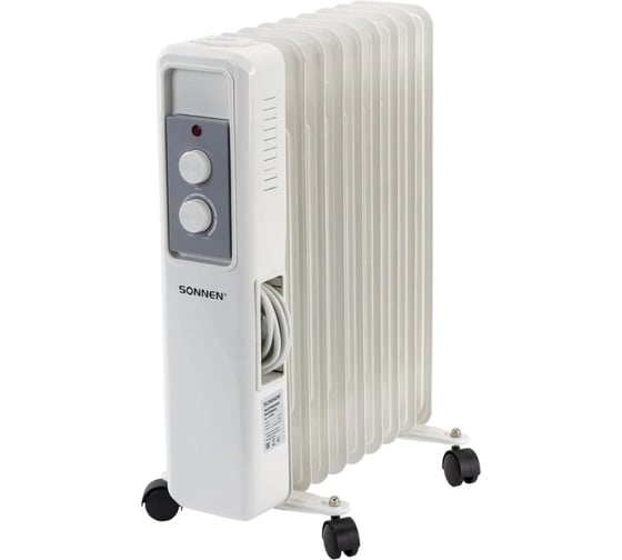Обогреватель масляный SONNEN DFS-9E, 9секций, 2000Вт, 3 режима,механическое управление,белый, 457780 1