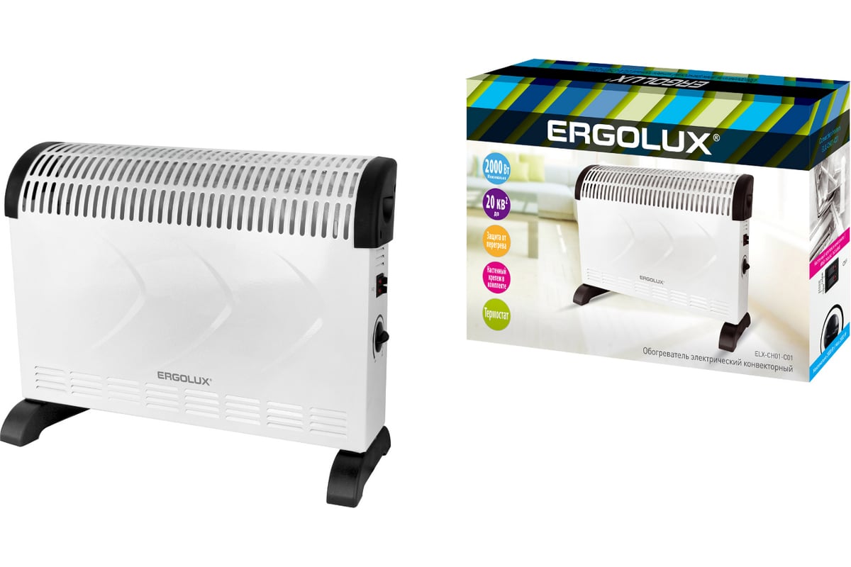 Конвекционный обогреватель ERGOLUX ELX-СH01-C01 белый, 220-240  В,750/1250/2000 Вт 14544