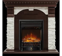 Каминокомплект Royal Flame Dublin арочный сланец белый (темный дуб) портал и Fobos FXM Black RC электрокамин 64948578