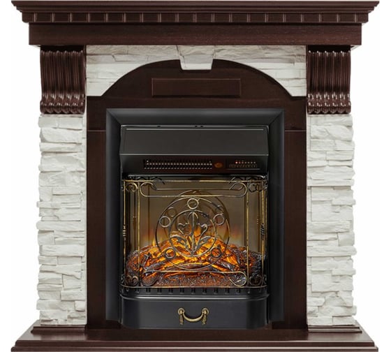 Каминокомплект Royal Flame Dublin арочный сланец белый (темный дуб) портал и Majestic FXM Black RC электрокамин 64948582 1