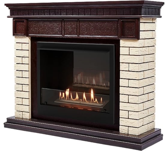 Каминокомплект Firelight Биокамин BFP/P-2520, портал Bricks 25 камень бежевый, шпон темный дуб НС-1660820