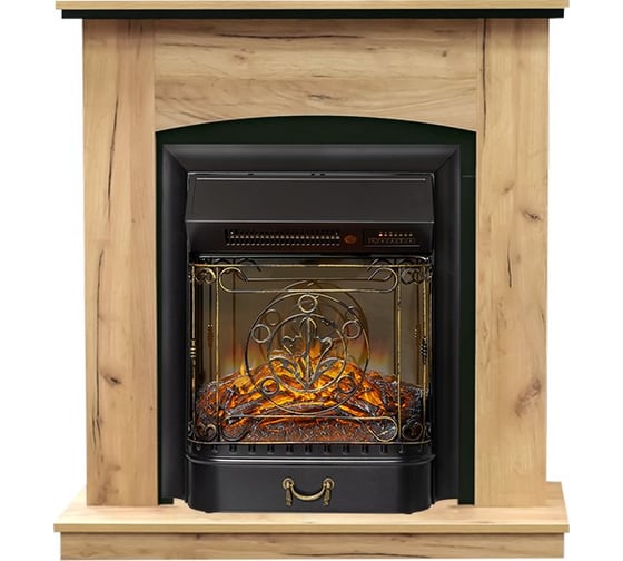 Каминокомплект Royal Flame Barcelona под классику (дуб золотой/черный) портал и Majestic FXM Black RC электрокамин 64950014