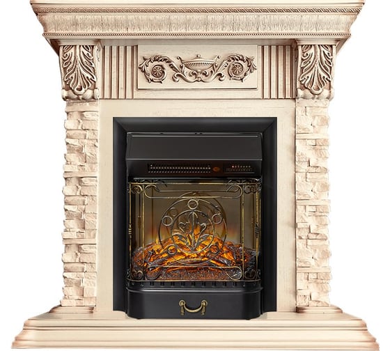 Каминокомплект Royal Flame Luxemburg STD (слоновая кость, патина) портал и Majestic FXM Black RC электрокамин 64948715