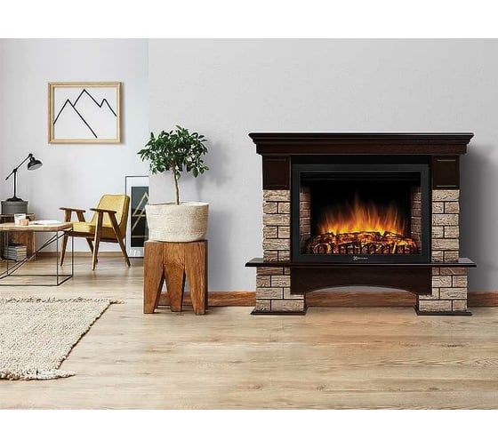 Портал Firelight Forte Wood 30U (угловой) камень коричневый, шпон темный дуб НС-1305478