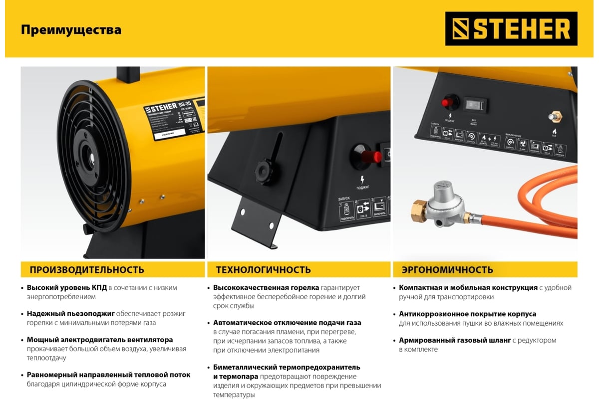 Газовая тепловая пушка STEHER 18 кВт SG-25 - выгодная цена, отзывы,  характеристики, фото - купить в Москве и РФ