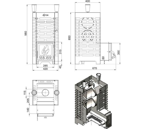 Печь для бани ASTON 20 INOX Везувий 4610094714279