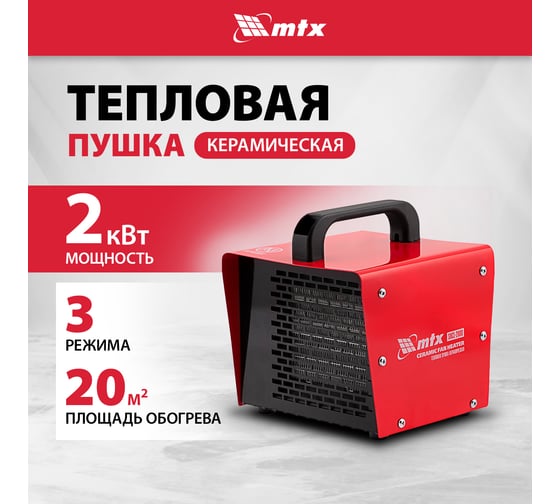 Тепловая керамическая пушка MTX SHCL-2000, квадратная, 230 В, 125 м3/ч, 1/2 кВт 96402