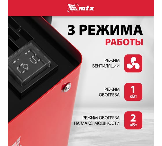 Тепловая керамическая пушка MTX SHCL-2000, квадратная, 230 В, 125 м3/ч, 1/2 кВт 96402
