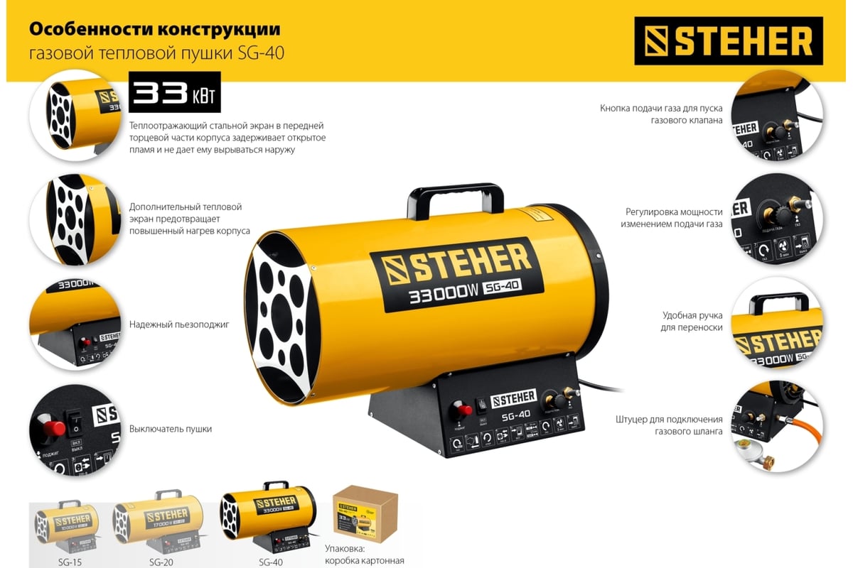 Газовая тепловая пушка STEHER 33 кВт SG-40