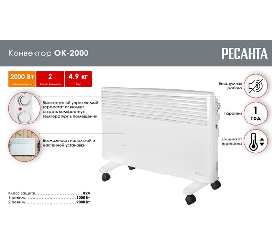 Конвектор электрический Ресанта ОК 2000 67/4/4