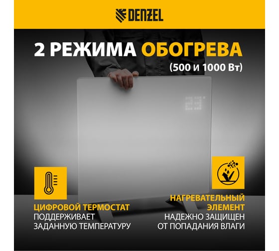 Электрический конвектор Denzel optiprime-1000, wi-fi, тачскрин, цифровой термостат, 1000 вт 98121