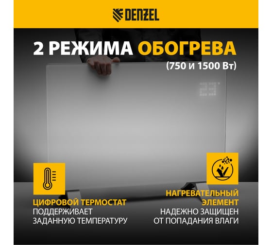 Электрический конвектор Denzel optiprime-1500, wi-fi, тачскрин, цифровой термостат, 1500 вт 98122