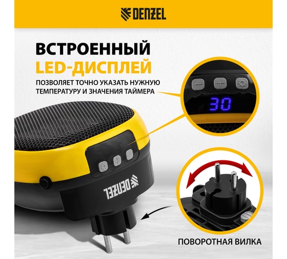 Портативный керамический тепловентилятор Denzel dtfc-700, 3 режима, вентилятор, нагрев 700 вт 96407