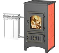 Печь-камин Везувий ПК-01 (270) с плитой и т/о, красный 9 кВт (150 м3) диаметр 115 мм О-12041