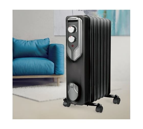 Масляный обогреватель SONNEN Dfn-07bl, 1500 Вт, 7 секций, черный, 455310