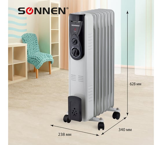 Масляный обогреватель высокой эффективности SONNEN Dfb-07bs, 1500 Вт, 7 секций, 5 маслоканалов, 455312
