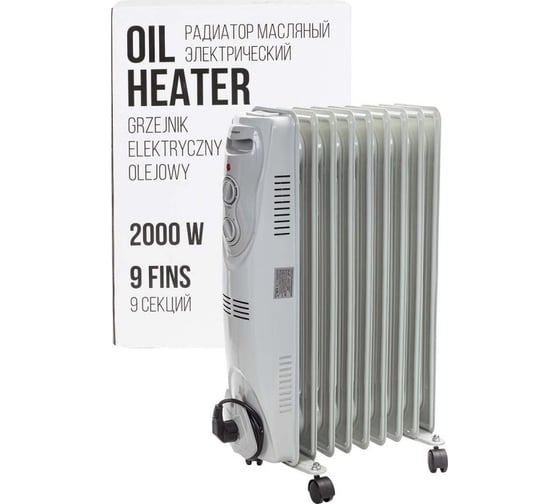 Масляный электрический радиатор Forcekraft 220-240v, 50/60гц ,2000вт, 9 секций 15x58см, 3 режима нагрева, защ. от перегрева, 40.5x24x62.5см fk-yl-b08-9 52331