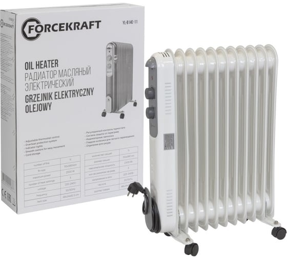 Масляный электрический радиатор Forcekraft 220-240v, 50/60гц, 2500вт, 11 секций 11x58см, 3 режима нагрева,защ. от перегрева,48x24x62.5см fk-yl-b14e-11 52332 1