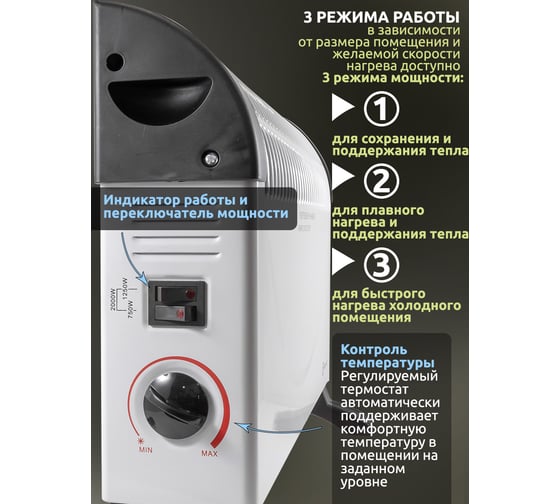 Конвекционный обогреватель Forcekraft 220-240v, 50/60гц, 3 режима нагрева-750/1250/2000вт, защ. от перегрева FK-CH-Y02(52328)