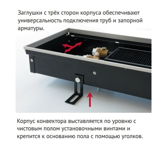 Внутрипольный водяной конвектор KVZ с решеткой KVZ-180-70-1800-UA/RRA-180-1800-A