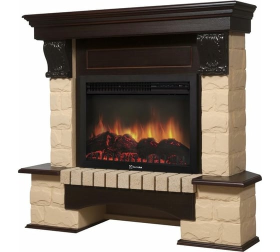 Угловой портал Firelight Forte 25U камень бежевый, шпон темный дуб