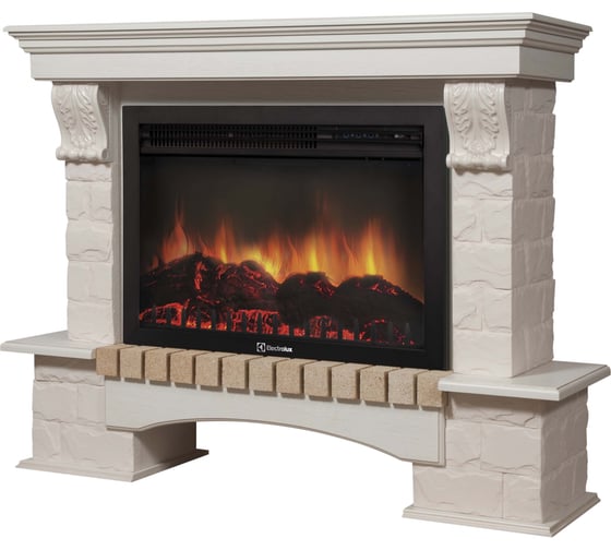 Портал Firelight Forte 25S камень белый, шпон белёный дуб