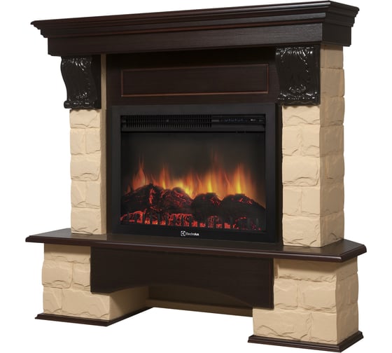 Угловой портал Firelight Forte 26/30U камень бежевый, шпон темный дуб НС-1171429 1