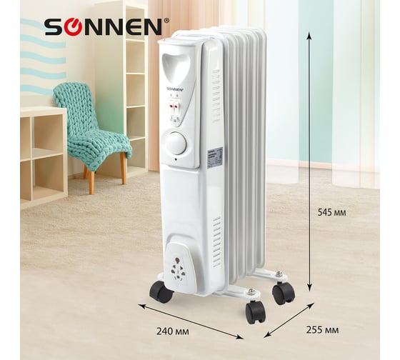 Масляный обогреватель SONNEN DFS-05, 1000 Вт, 5 секций, белый, 453497