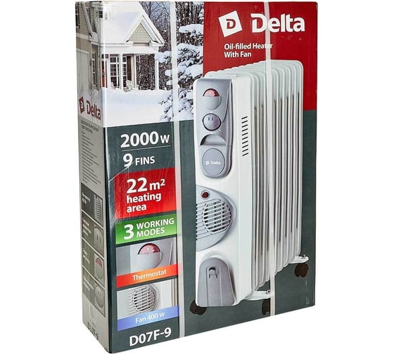 Масляный обогреватель DELTA D07F-9, 2000Вт, с вентилятором, 9 секций Р1-00014244
