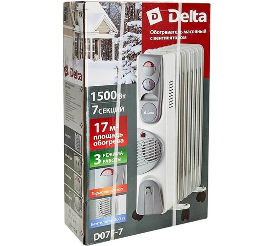 Масляный обогреватель DELTA D07F-7 1500Вт, с вентилятором, 7 секций Р1-00014240