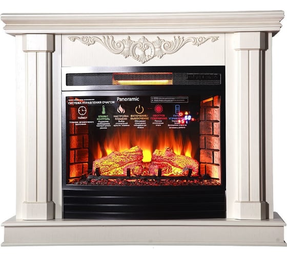 Каминокомплект InterFlame Genius ЕС с Panoramic 25 LED F/X беж с золотой патиной