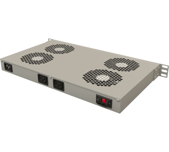 Вентиляторный модуль Hyperline TRFA-WB-MICR-4F-RAL7035 19", 1U, глубиной 290мм, с термостатом и 4-я вентиляторами, номинальная мощность 70.40 Вт, датчик температуры с кабелем, кабель питания C13-Schuko 1.8м, цвет серый (RAL 7035) 506171