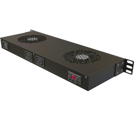 Вентиляторный модуль Hyperline TRFA-WB-MICR-2F-RAL9004 19", 1U, глубиной 170 мм, с термостатом и 2 вентиляторами, номинальная мощность 35,2 Вт, датчик температуры с кабелем, кабель питания C13-Schuko 1.8 м, цвет черный (RAL 9004) 506149