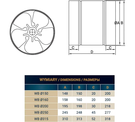 Вентилятор осевой канальный DOSPEL WB 315 007-0120A
