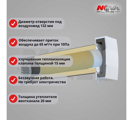 Клапан Нова - Строй, ООО кив 125-02-06 (в сборе с белой решёткой) NovaSTYLE 74