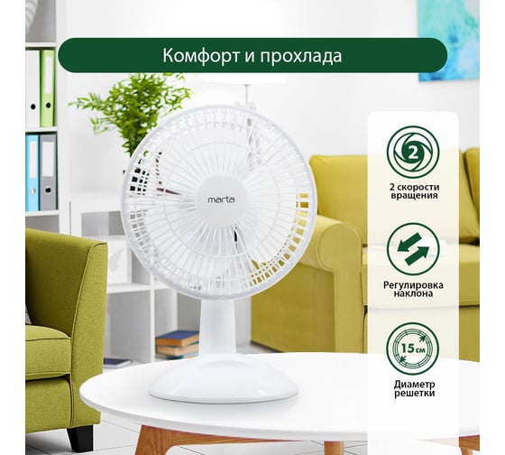 Вентилятор настольный MARTA MT-FN2533 белый/белый 42217