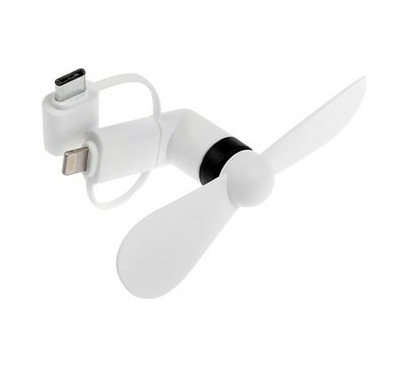 Вентилятор 3 в 1 Luazon LTF-02, разъем micro USB, Lightinhg, Type-C, белый 4487527