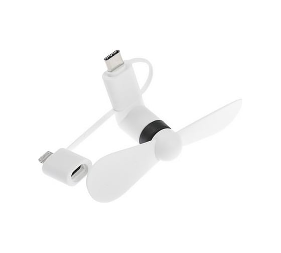 Вентилятор 3 в 1 Luazon LTF-02, разъем micro USB, Lightinhg, Type-C, белый 4487527