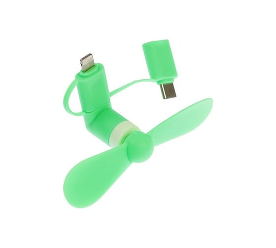 Вентилятор 3 в 1 Luazon LTF-02, разъем micro USB, Lightinhg, Type-C, зеленый 4487524
