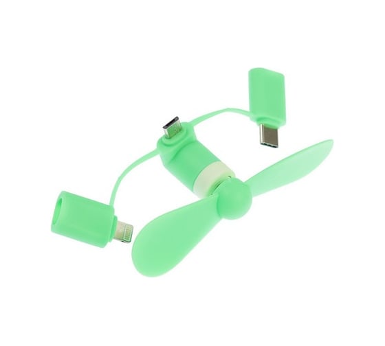 Вентилятор 3 в 1 Luazon LTF-02, разъем micro USB, Lightinhg, Type-C, зеленый 4487524