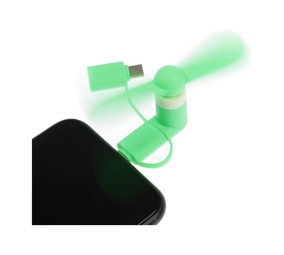Вентилятор 3 в 1 Luazon LTF-02, разъем micro USB, Lightinhg, Type-C, зеленый 4487524